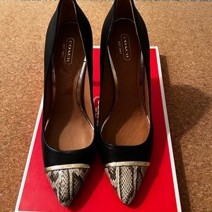 Coach glazed black and gold heels.